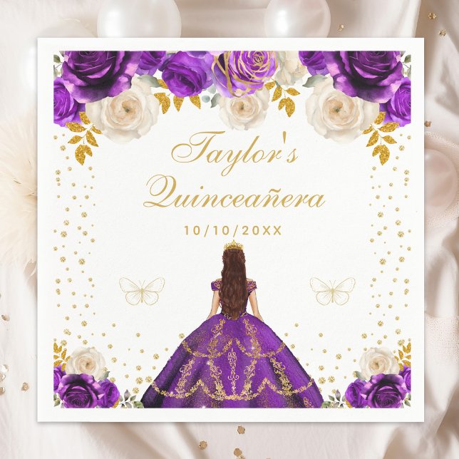 Purple Floral Princess Quinceañera Napkin (Creator Uploaded)