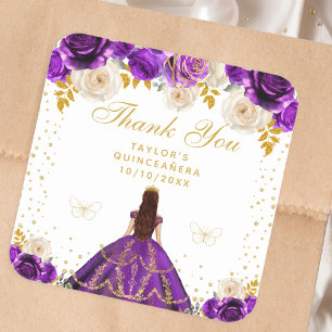 Purple Floral Princess Quinceañera Square Sticker