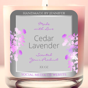 Purple Floral Product Packaging Labels Grey Silver