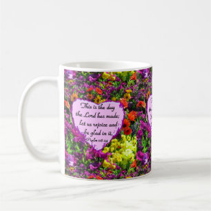 PURPLE FLORAL PSALM 118:24 PHOTO DESIGN COFFEE MUG