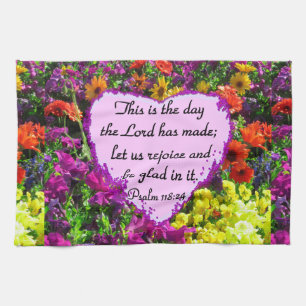 PURPLE FLORAL PSALM 118:24 PHOTO DESIGN TEA TOWEL