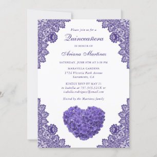 Purple Floral Quinceañera 15th Birthday Invitation