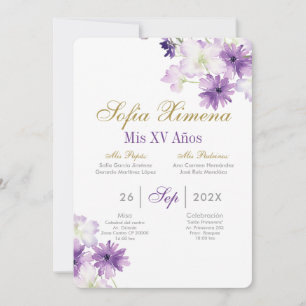 Purple Floral Quinceanera Invitation