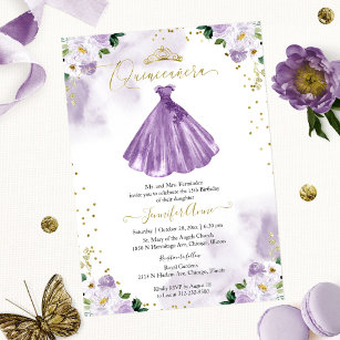 Purple Floral Quinceanera Invitation Bilingual