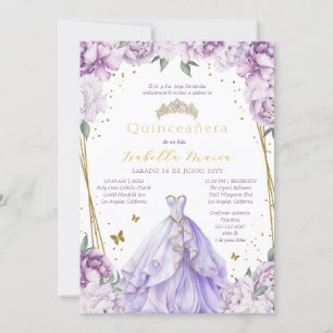 Purple Floral Quinceañera Invitation in Spanish