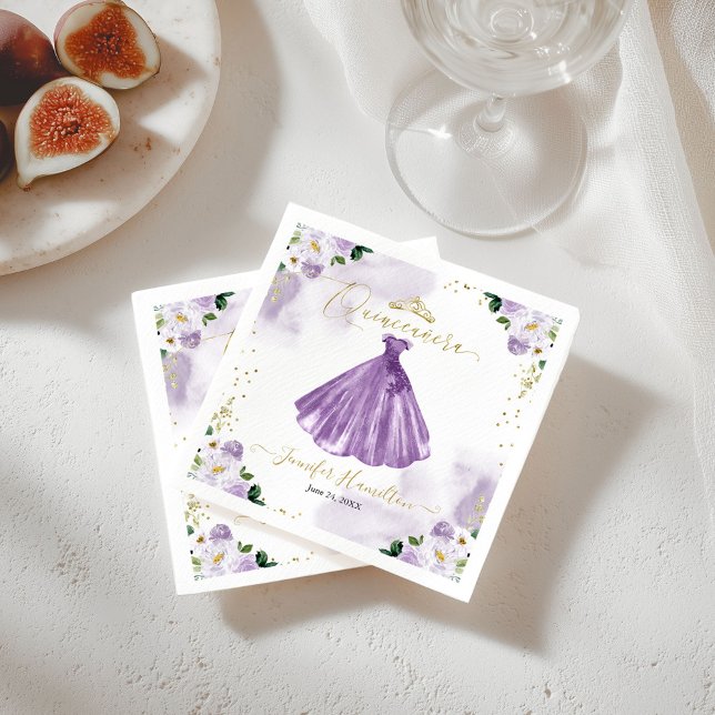 Purple Floral Quinceanera Napkins (Creator Uploaded)
