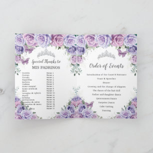 Purple Floral Quinceañera Order of Events Padrinos Program