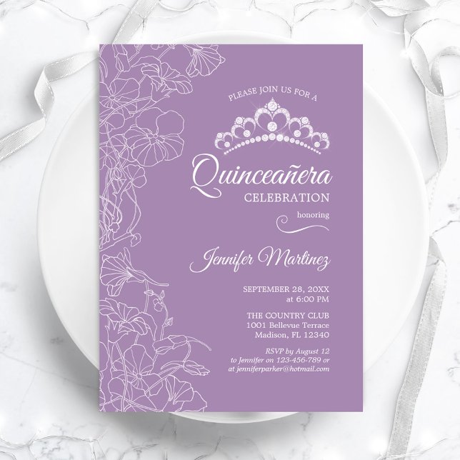 Purple Floral Quinceanera Party Invitation (Creator Uploaded)