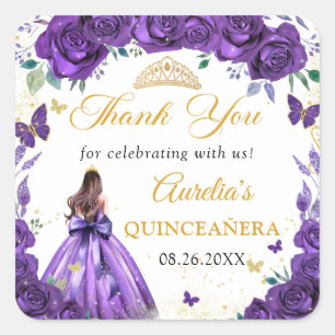 Purple Floral Quinceañera Princess Sticker