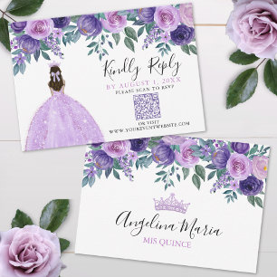 Purple Floral Quinceanera QR Code RSVP