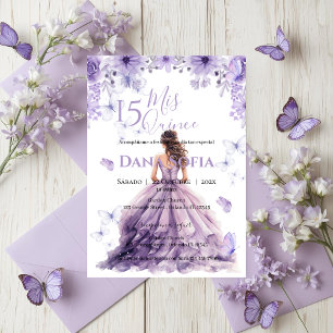 Purple Floral Quincenera Invitation Spanish