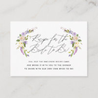 Purple Floral Recipe Instructions for Bride to Be