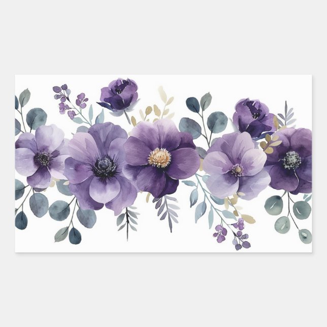 Purple Floral Rectangular Sticker (Front)
