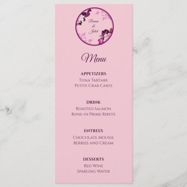 Purple Floral Ring Wedding Menu (Front)