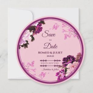 Purple Floral Ring Wedding Save the Date Card