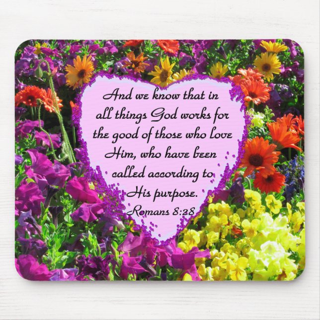 PURPLE FLORAL ROMANS 8:28 PHOTO DESIGN MOUSE PAD (Front)