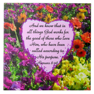 PURPLE FLORAL ROMANS 8:28 PHOTO DESIGN TILE
