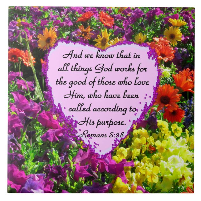 PURPLE FLORAL ROMANS 8:28 PHOTO DESIGN TILE (Front)