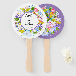 Purple Floral Romantic Wedding Guest Fans