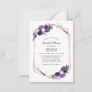 Purple Floral Rose Gold Frame Bridal Shower Card