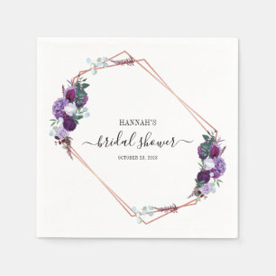 Purple Floral Rose Gold Frame Bridal Shower Paper Napkin