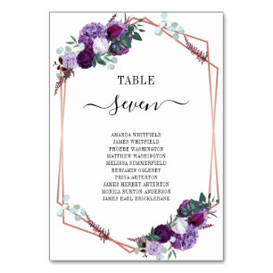 Purple Floral Rose Gold Frame Wedding Seating Card