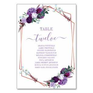 Purple Floral Rose Gold Frame Wedding Seating Card