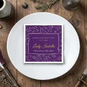 Purple Floral Royal Birthday Feast Paper Napkin