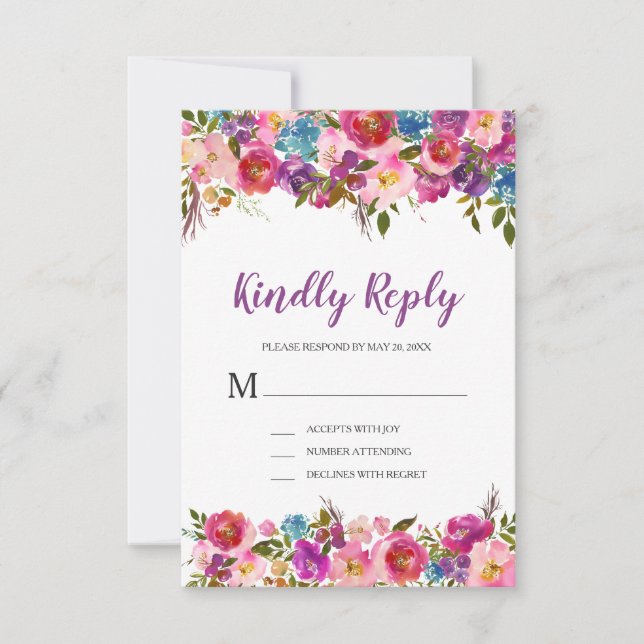 Purple Floral RSVP Response Card (Front)