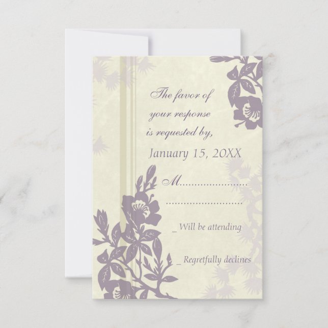 Purple Floral RSVP Wedding Card (Front)