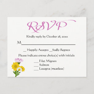 Purple Floral RSVP Yellow Sunflower, Daisy Wedding Invitation Postcard