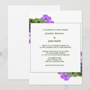 Purple Floral Sage Green Violet Simple Wedding Invitation