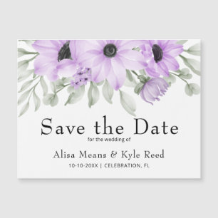 Purple Floral Save the Date Announcement Magnet