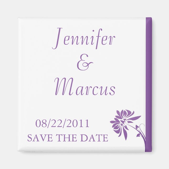 Purple Floral Save the Date Magnet (Front)