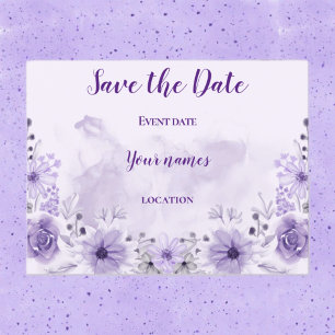 Purple floral  save the date postcard