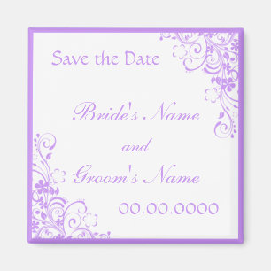 Purple Floral Save the Date Wedding Favour Magnet