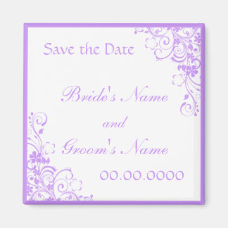 Purple Floral Save the Date Wedding Favour Magnet
