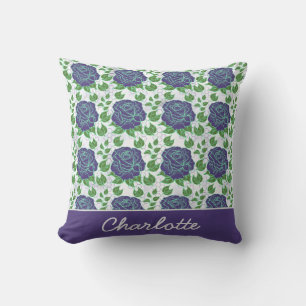 Purple floral seamless pattern personalised name  cushion