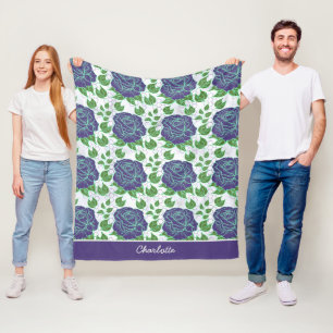Purple floral seamless pattern personalised name  fleece blanket