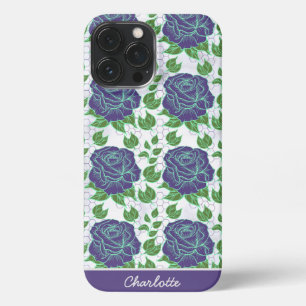 Purple floral seamless pattern personalised name iPhone 13 pro max case