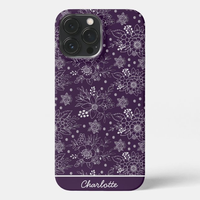 Purple floral seamless pattern personalised name iPhone case (Back)