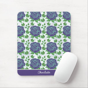 Purple floral seamless pattern personalised name mouse pad