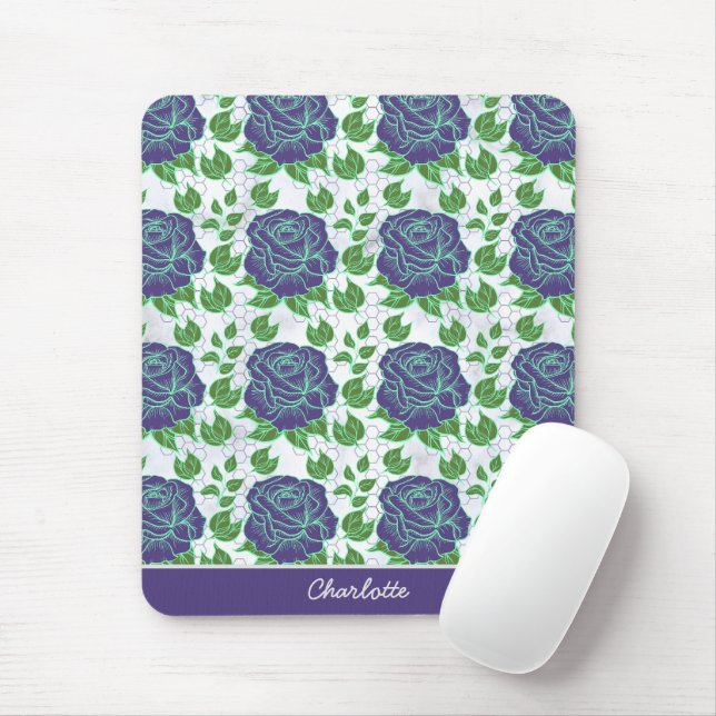 Purple floral seamless pattern personalised name  mouse pad (With Mouse)