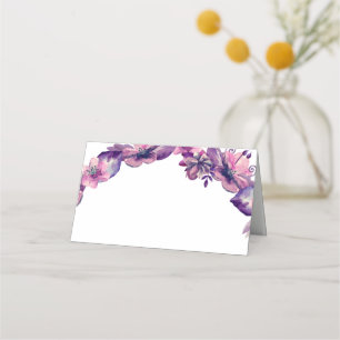 Purple floral seating card. Pink wedding flowers Place Card