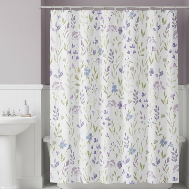 Purple Floral Shower Curtain (elegant lavender purple wildflower floral garden cottagecore shower curtain)