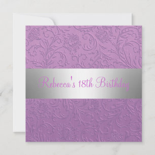 Purple Floral Silver 18th Birthday Party Invitation