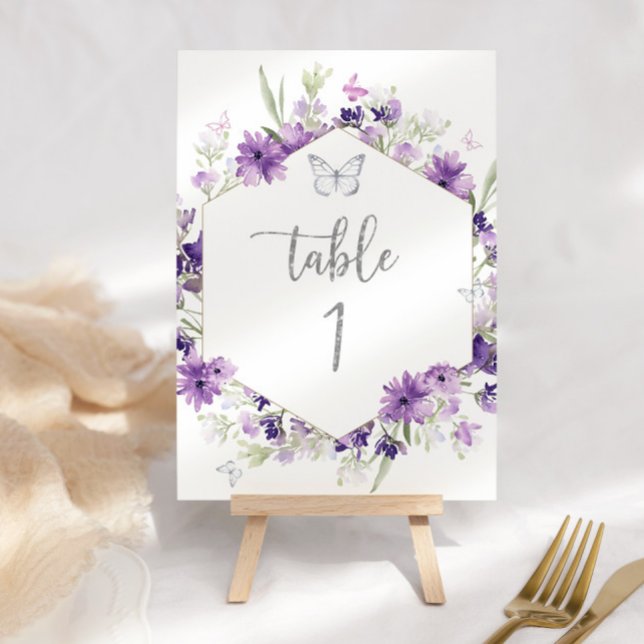Purple floral silver butterfly table number (Creator Uploaded)