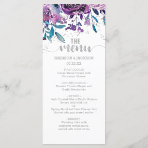 Purple Floral & Silver Confetti Wedding Menu
