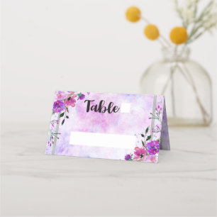 Purple Floral & Silver Frame Name Table Number Place Card