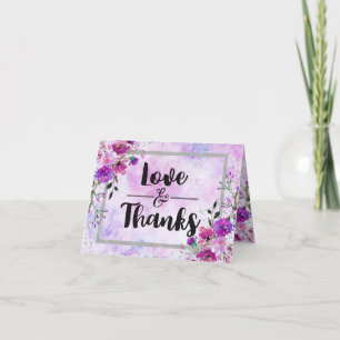 Purple Floral & Silver Frame Wedding Thank You Card
